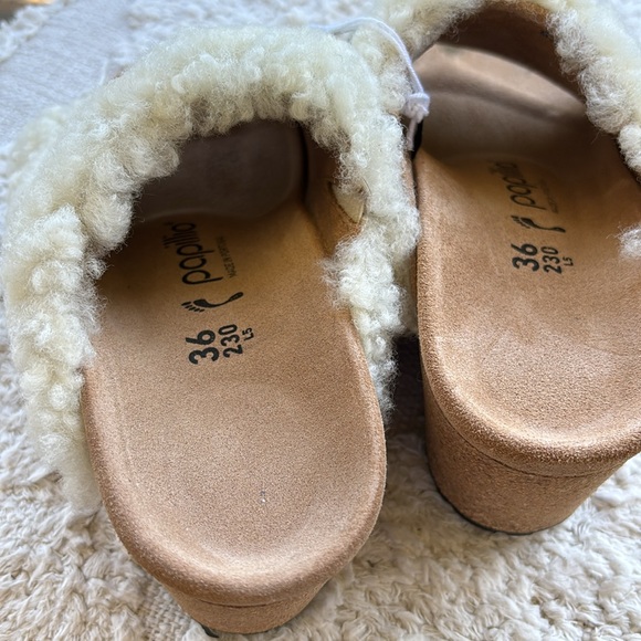 PAPILLIO SHEARLING WEDGE SANDALS NWT IN BOX worn once - Picture 3 of 4